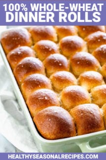 100% whole wheat dinner rolls in a baking pan