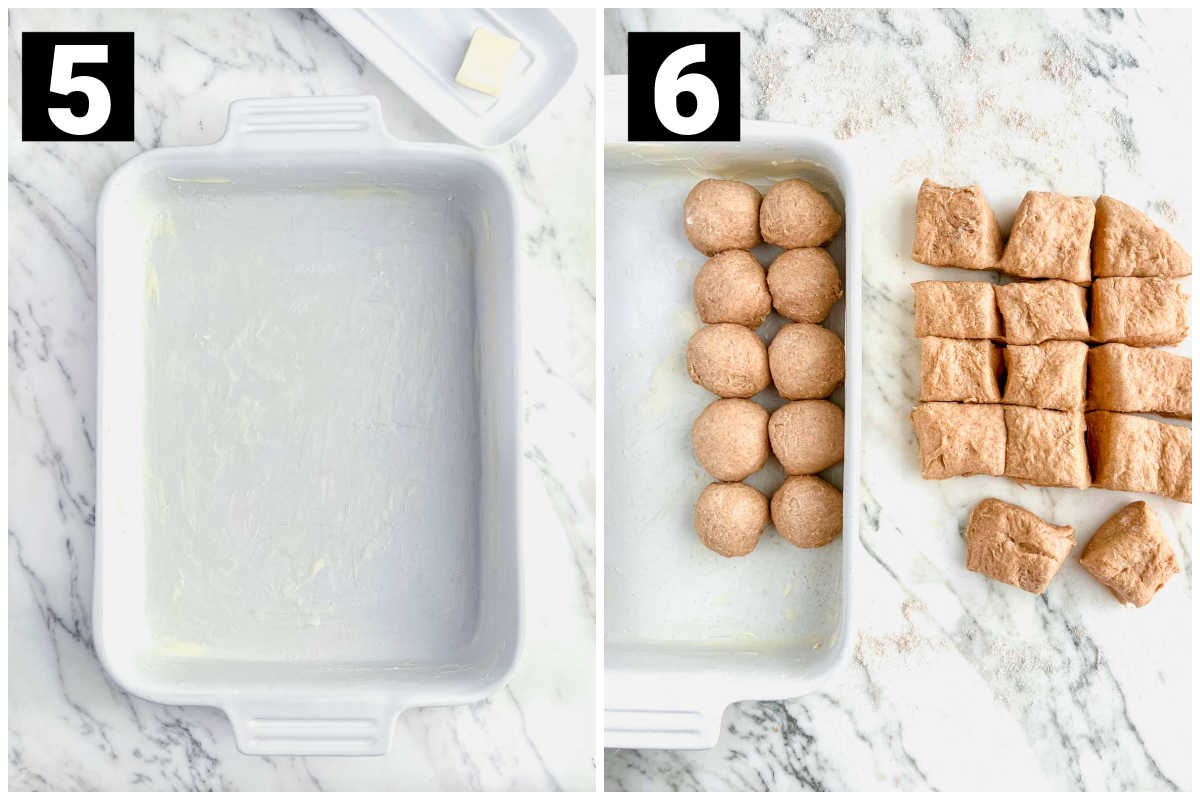 grease the pan and shape the dough into balls