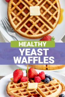 waffle from overhead (top photo) and from the side (bottom photo, with text overlay in the center