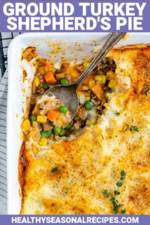 healthy ground turkey shepherd's pie with a spoon in it