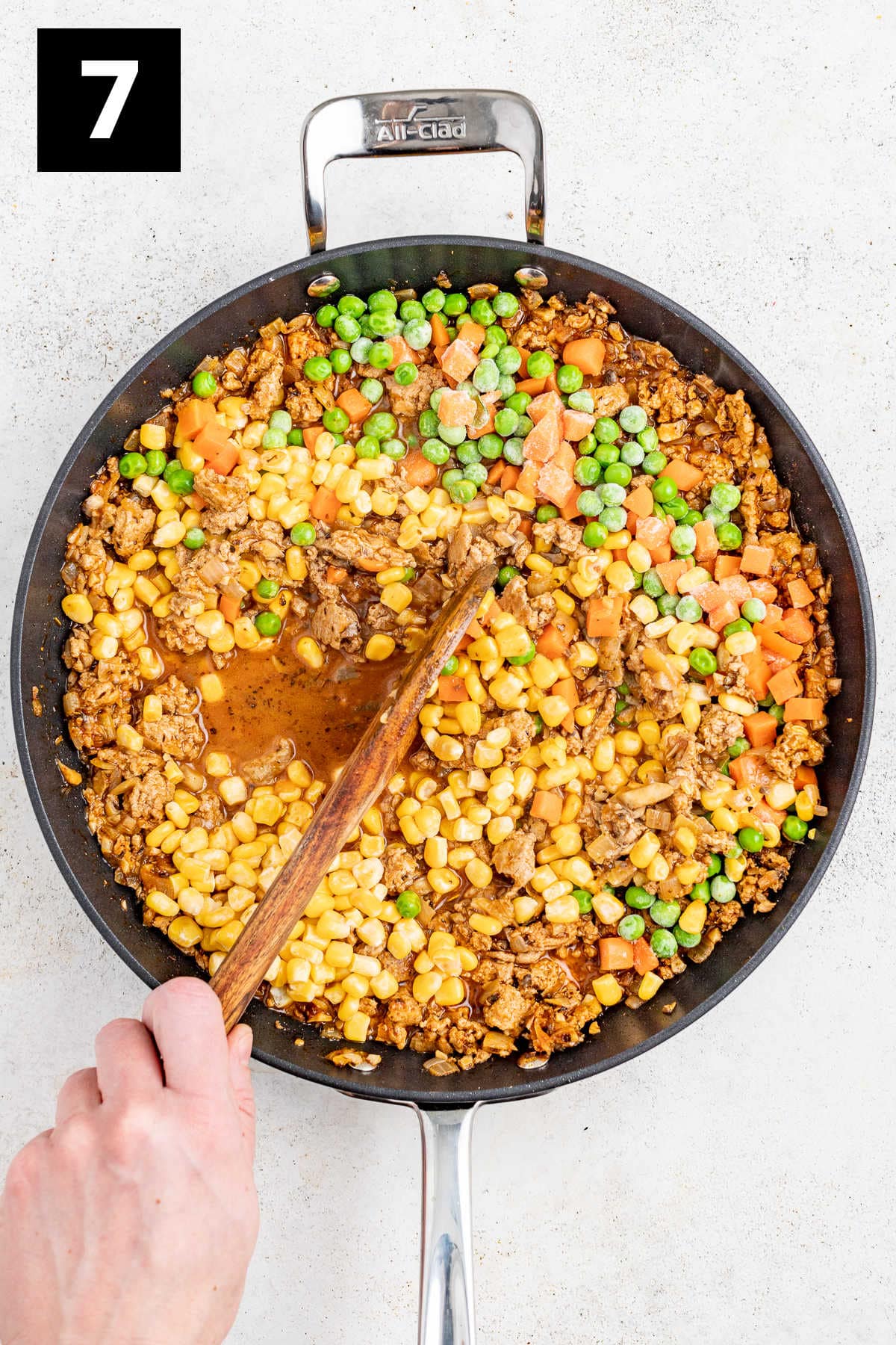add frozen vegetables to the turkey mixture