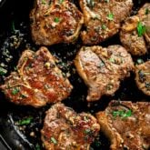 pan seared lamb loin chops in skillet