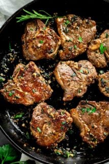 pan seared lamb loin chops in skillet
