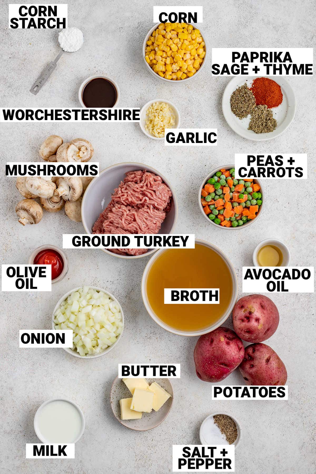 the ingredients in bowls on a gray table with text overlay