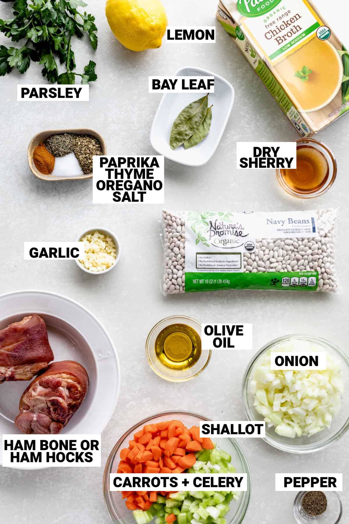the ingredients in bowls on a gray table with text overlay