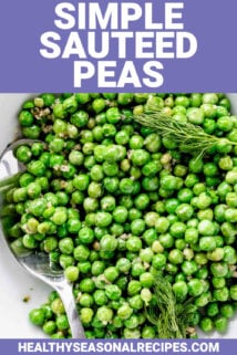 peas in a white bowl with text overlay