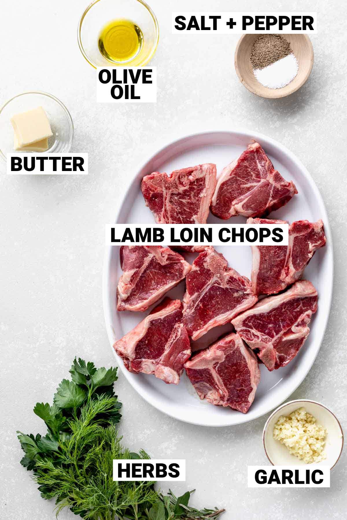 the ingredients in bowls on a gray table with text overlay
