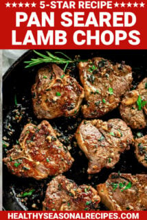 garlic herb lamb loin chops with text overlay