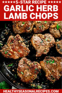 pan seared lamb loin chops with text overlay