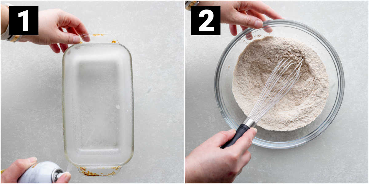 prep the pan and mix together the dry ingredients