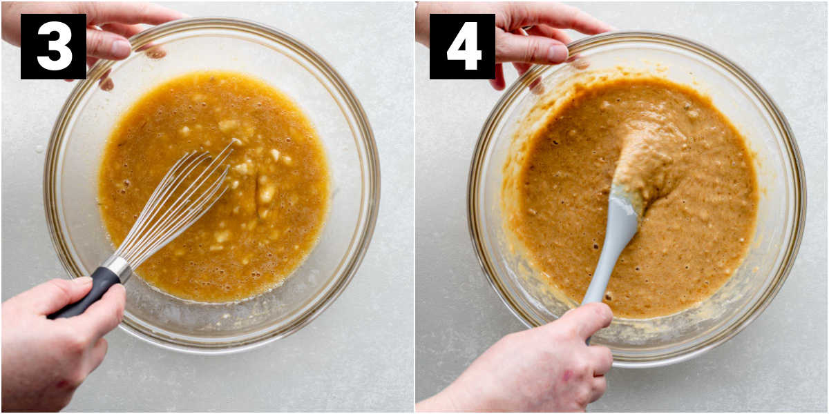 mix together the wet ingredients and then add the dry ingredients to the batter
