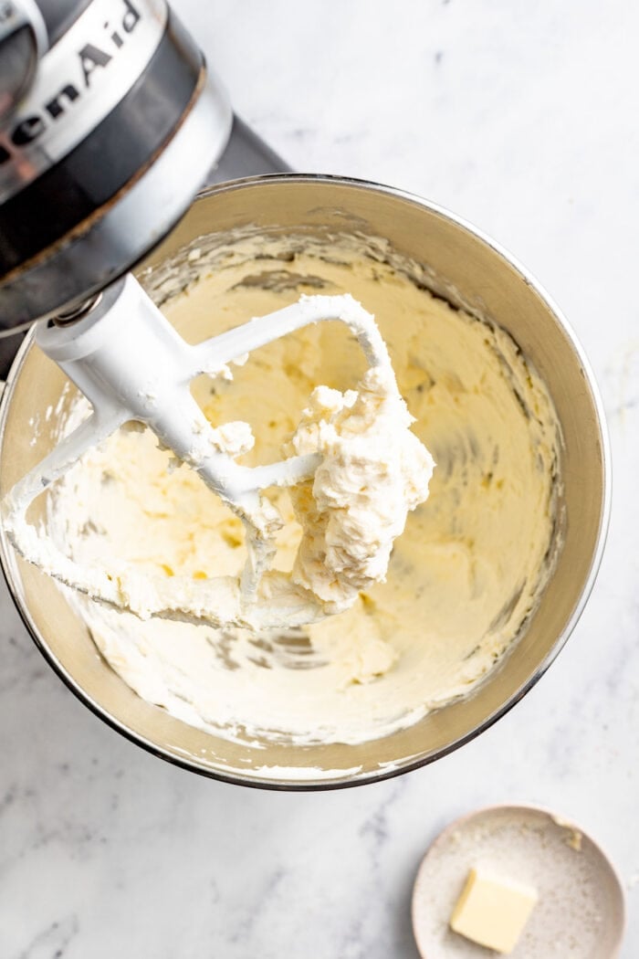 the frosting mixture before the greek yogurt is added in