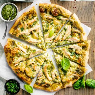the pizza cut into 8 wedges