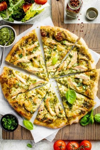 the pizza cut into 8 wedges