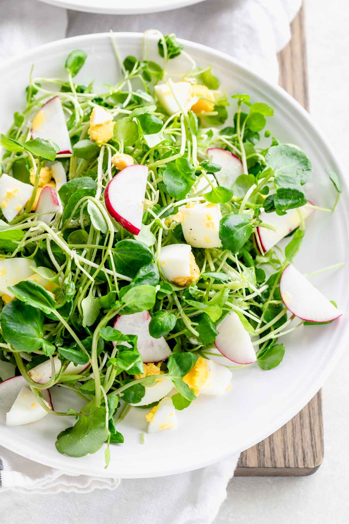 cress salad in circular white bowl