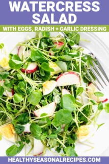 watercress salad with text overlay