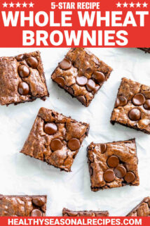 overhead of the brownies with text overlay