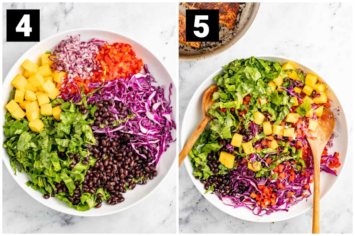 combining the salad contents