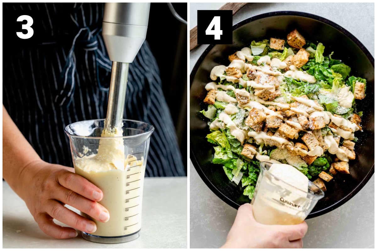 adding the cheese to the dressing then drizzling over the salad