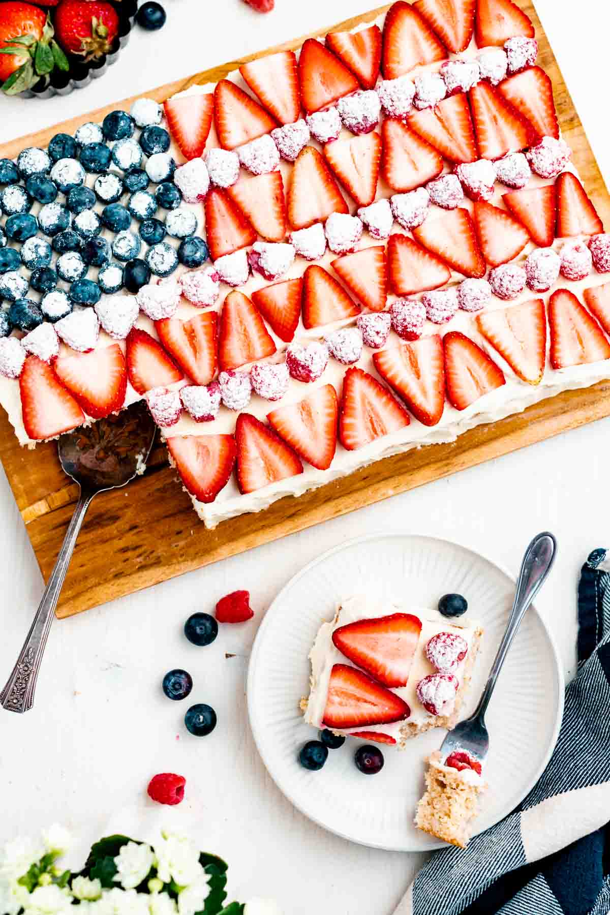 the cake from overhead with a slice removed