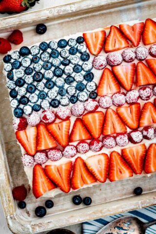 flag cake closeup from overhead