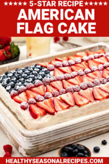 american flag cake with text overlay