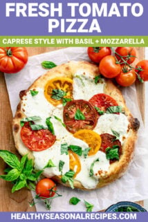 fresh tomato pizza with text overlay