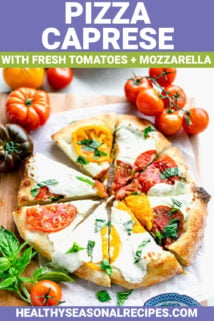 pizza caprese with text overlay