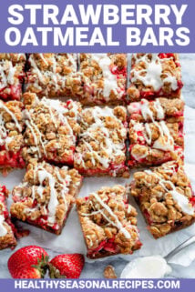 oatmeal crumble bars with strawberries and a lemon icing