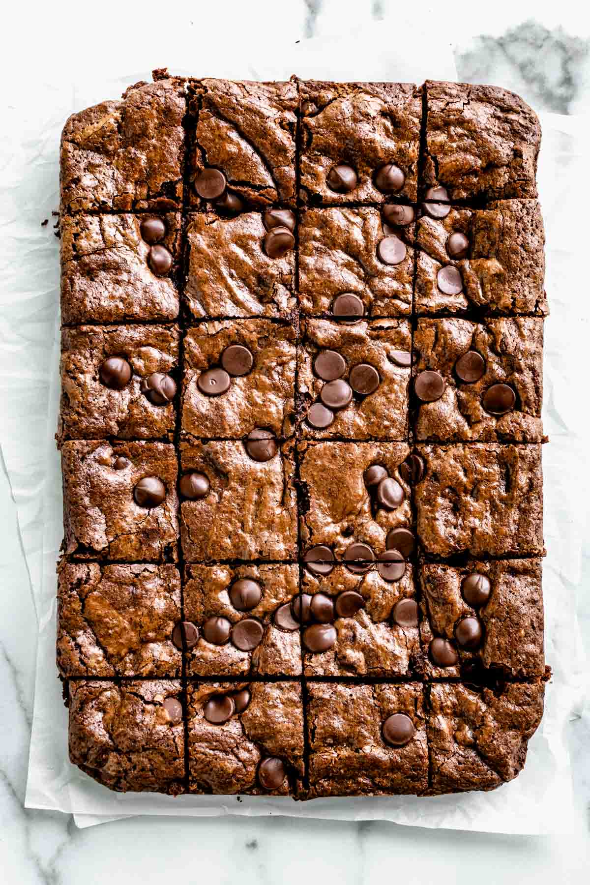 wheat brownies cut into squares on white counter top