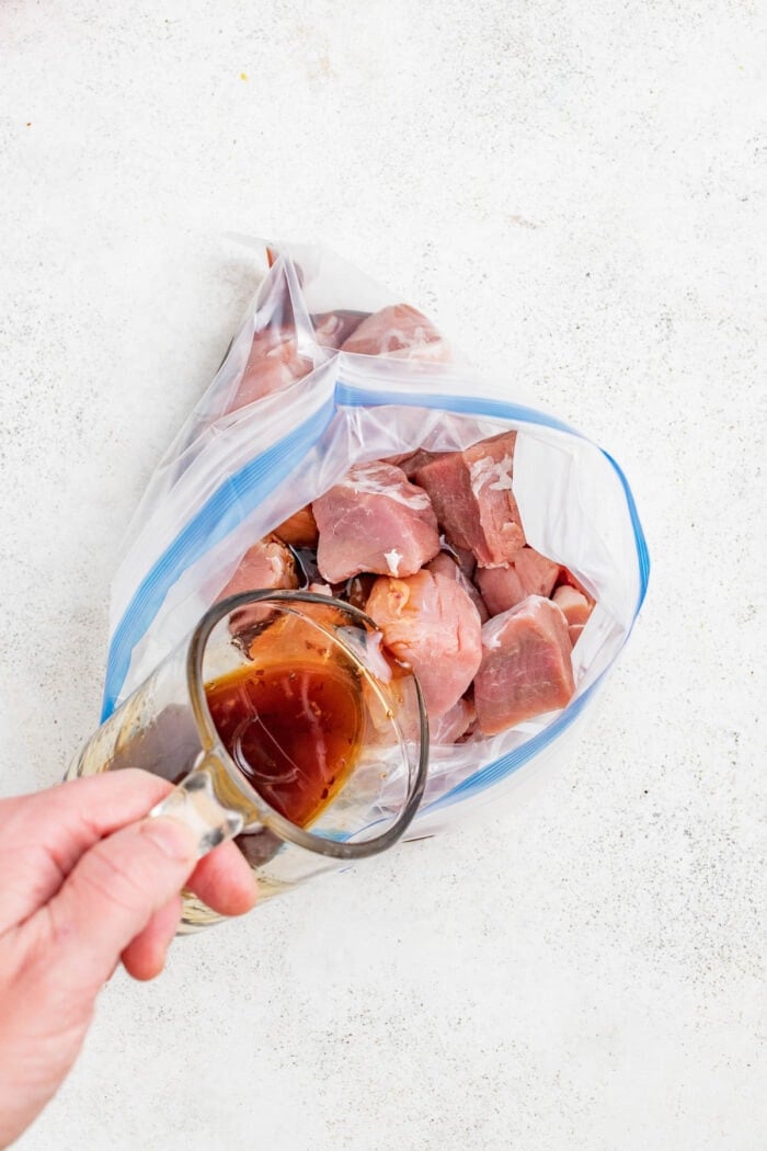 marinate the pork with the teriyaki marinade in a ziplock bag