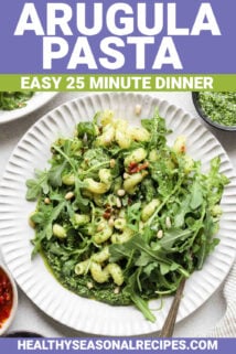 simple arugula pasta with text overlay