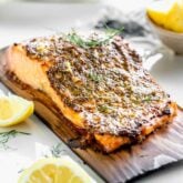 the plank salmon from the side