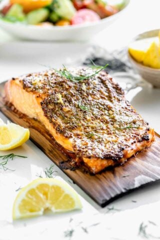 the plank salmon from the side
