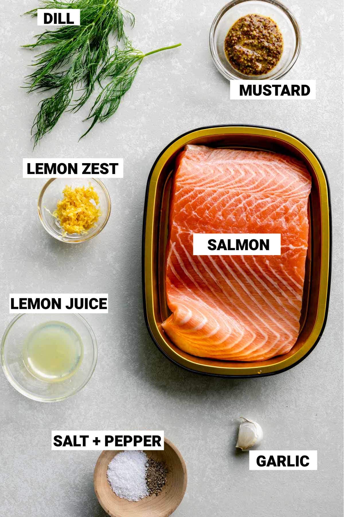 the ingredients for the cedar plank salmon with text overlay