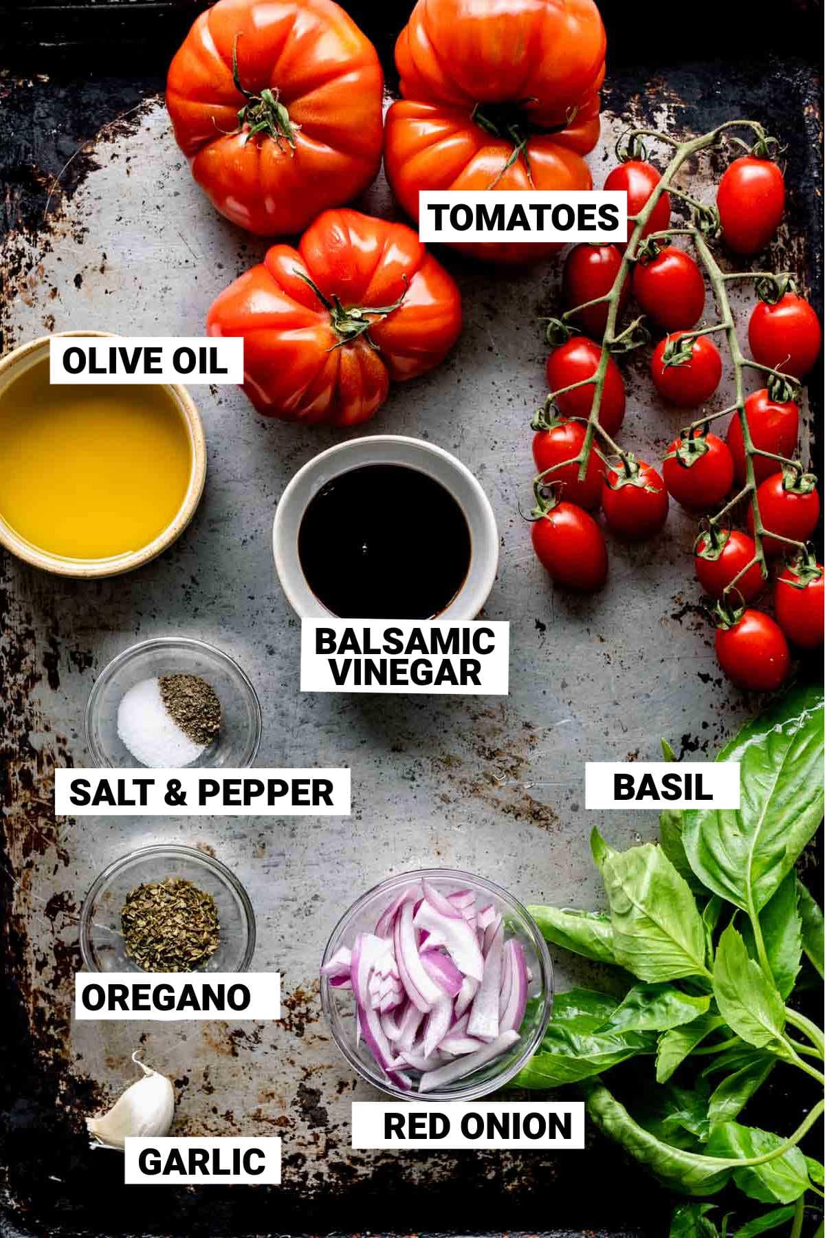 the ingredients on a sheet pan with text overlay