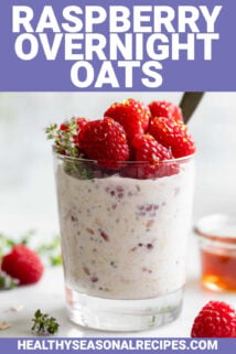 raspberry overnight oats with text overlay