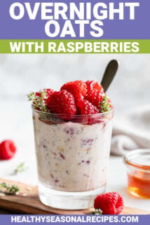 overnight oats with raspberries with text overlay