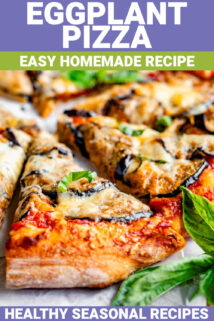 eggplant pizza with text overlay