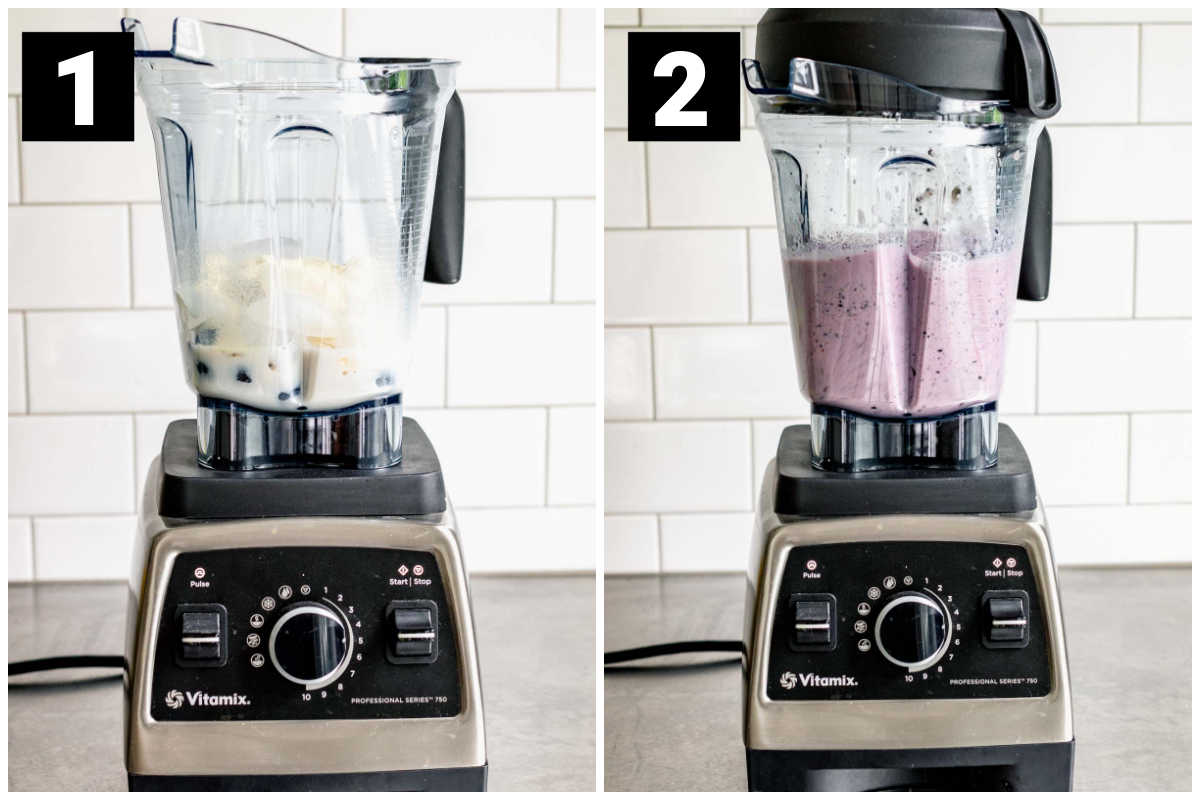the ingredients in the blender and blending the smoothie