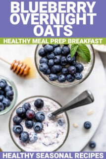 blueberry overnight oats with fresh blueberries on top and healthy meal prep breakfast text overlay