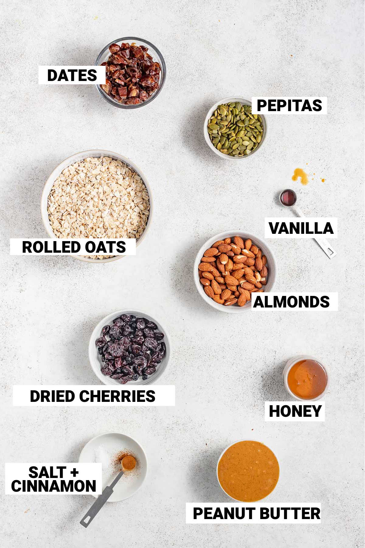 homemade granola bar ingredients with text overlay
