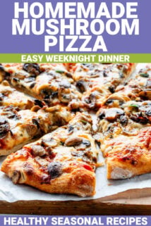homemade mushroom pizza with text overlay