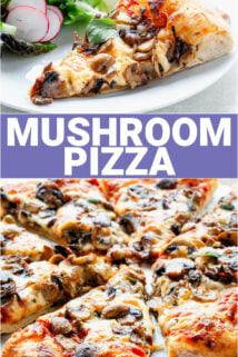 mushroom pizza with text overlay