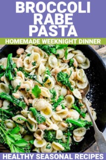 broccoli rabe pasta with text overlay