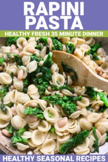 rapini pasta with text overlay