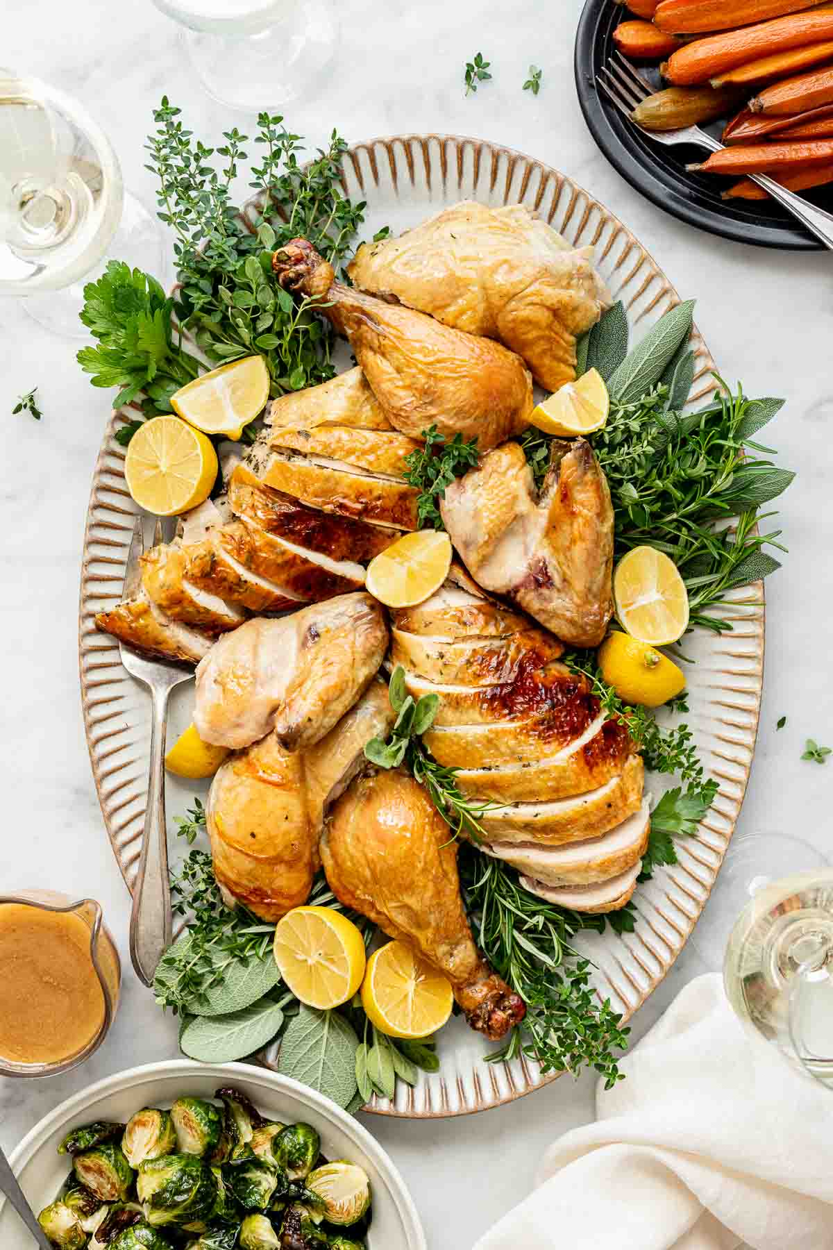 the platter of chicken with side dishes