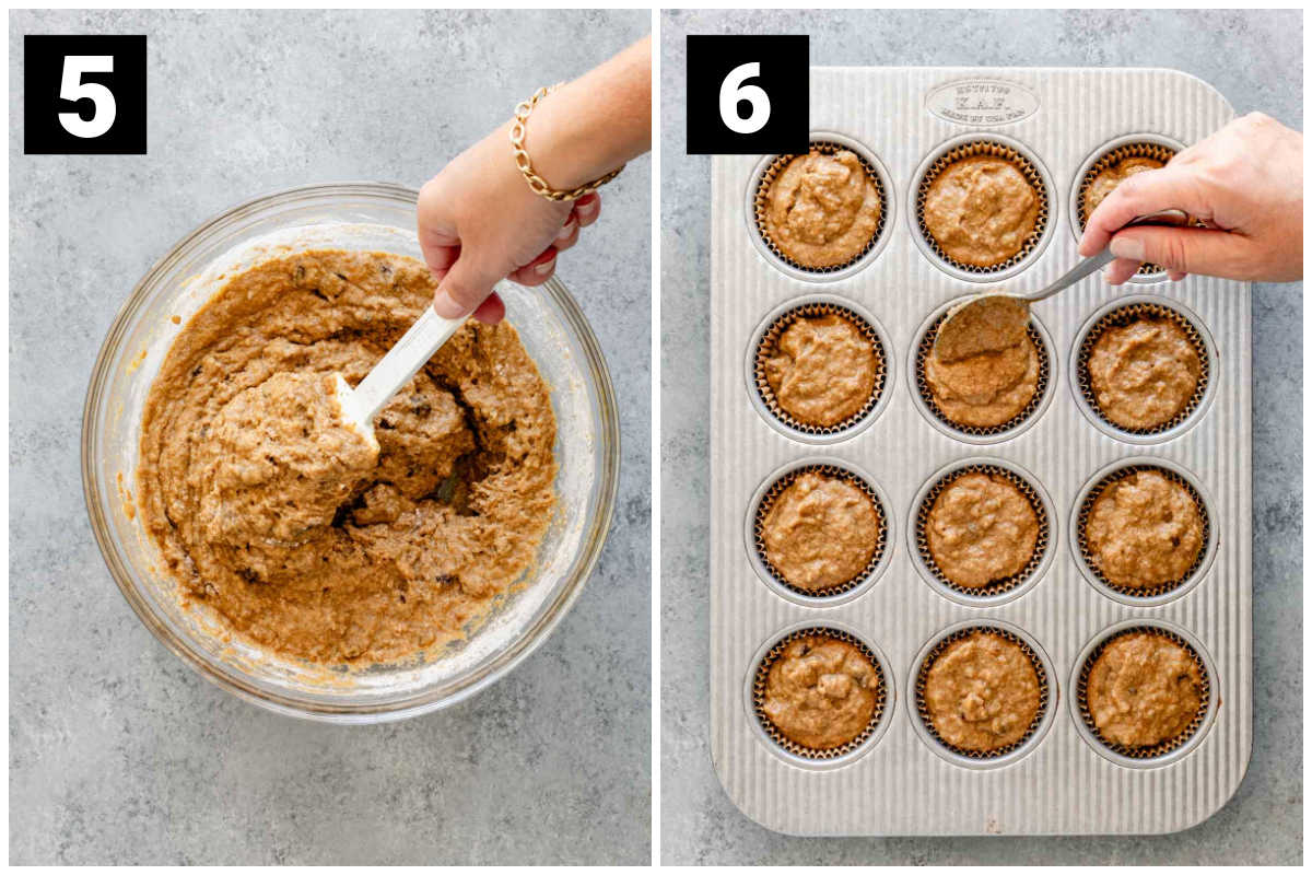 combine the batter, then scoop into the muffin tin