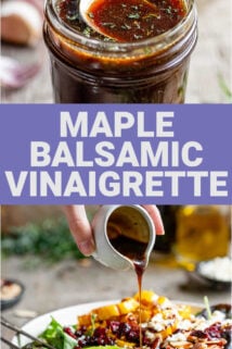 Maple balsamic salad dressing with text overlay