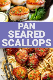 collage of two photos: one in the pan and one on pasta